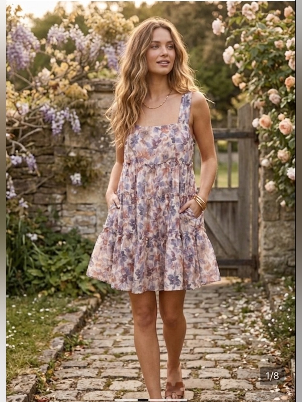 Sophie the Label Floral Tiered Mini Sundress - Beige Multi-Feminine -Cottagecore